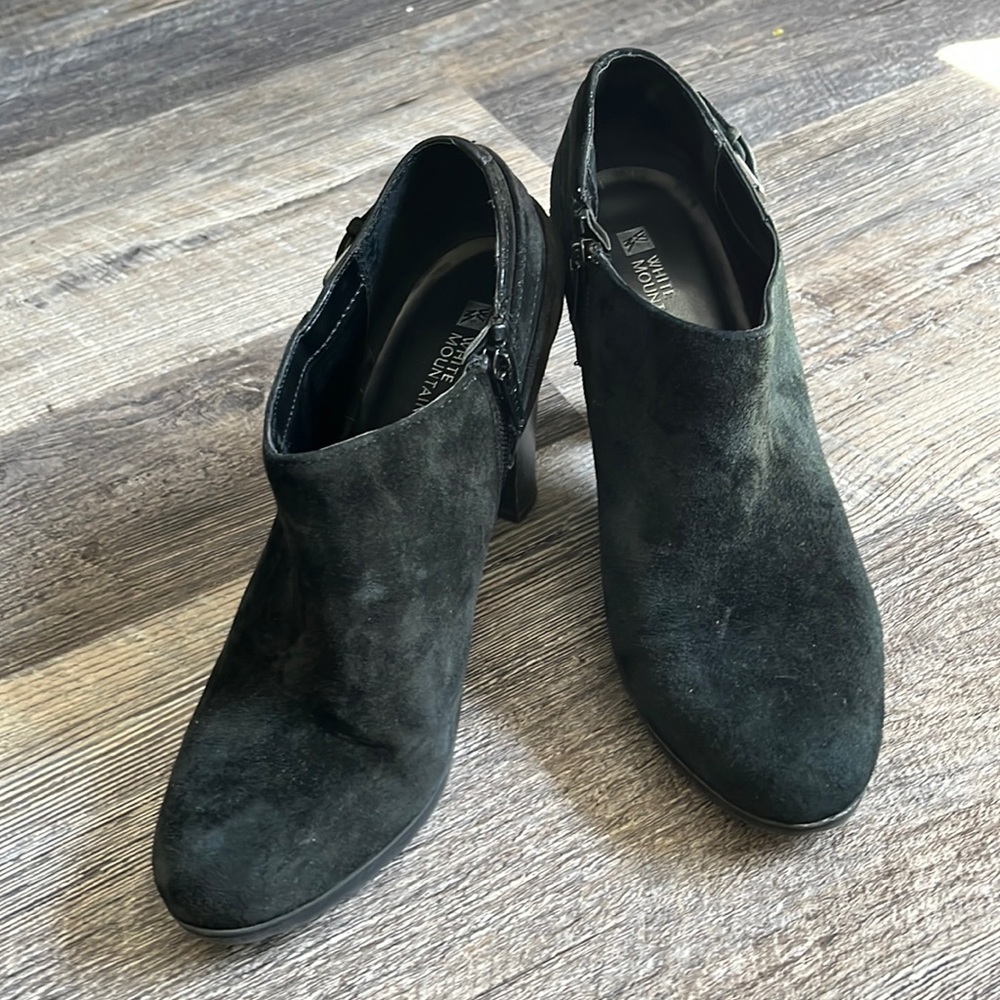 Black ankle booties size 8, suede leather with 3.5 inch heel.